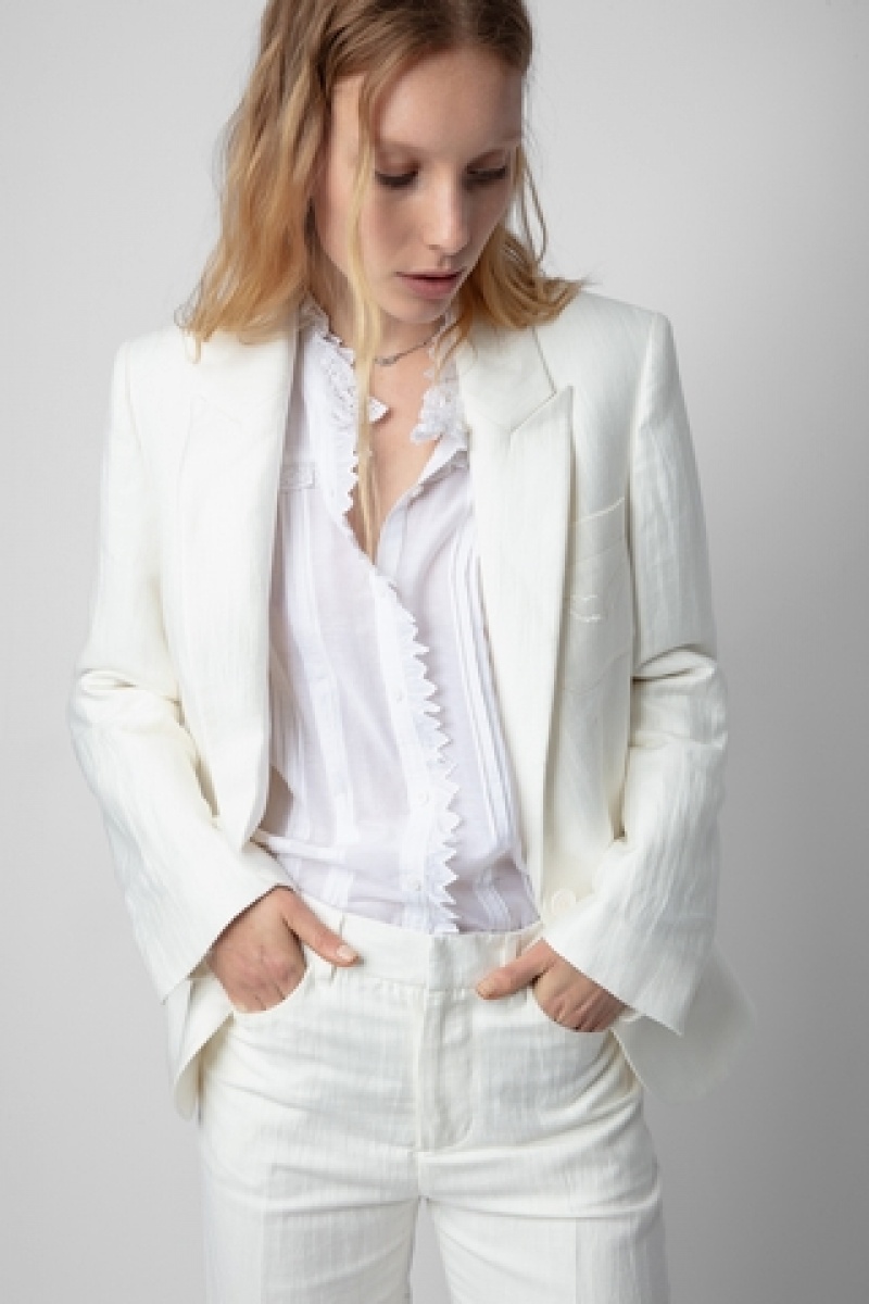 Blanc Zadig And Voltaire Vow Linen Blazer | ZV-256355