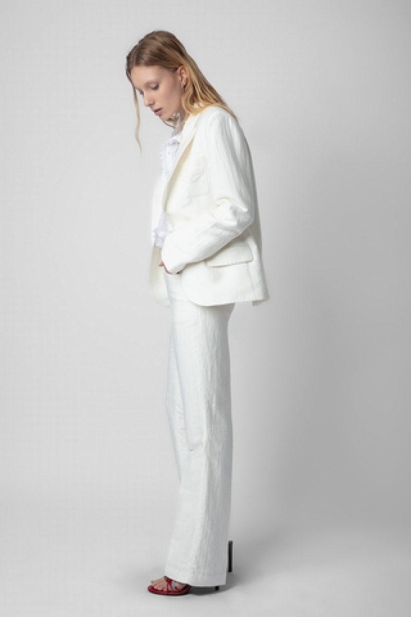 Blanc Zadig And Voltaire Vow Linen Blazer | ZV-256355