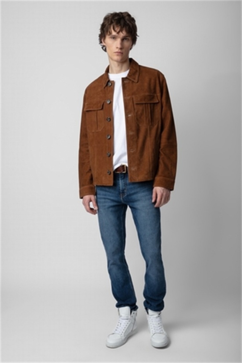 Cognac Zadig And Voltaire Kuba Suede Jacket | ZV-255752