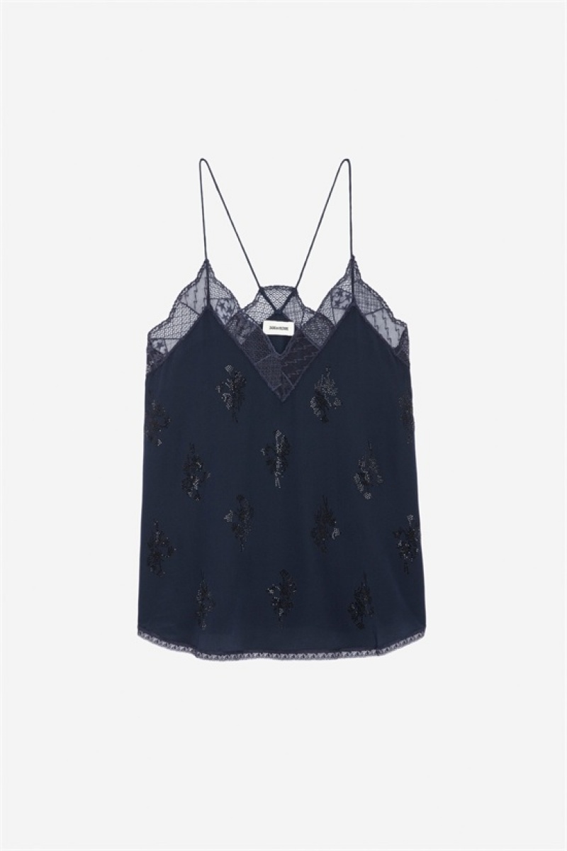 Dark Blue Zadig And Voltaire Christy Silk Top | ZV-256338