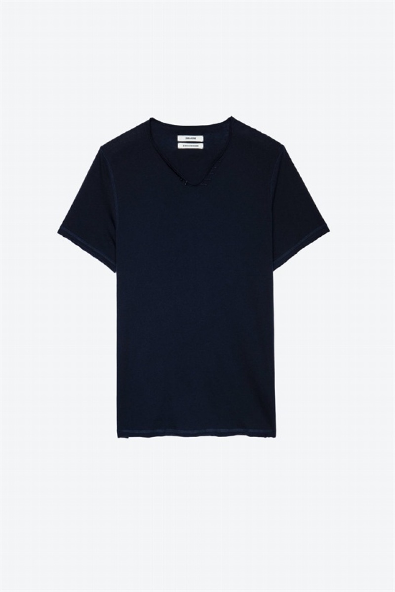 Dark Blue Zadig And Voltaire Monastir Mc T-shirt | ZV-255717