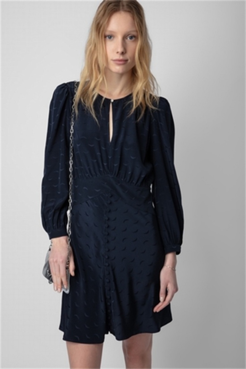 Dark Blue Zadig And Voltaire Rhodri Silk Jacquard Dress | ZV-256399