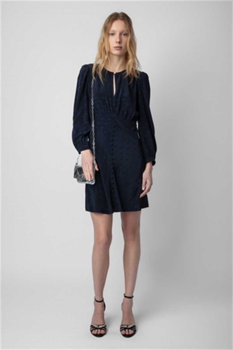 Dark Blue Zadig And Voltaire Rhodri Silk Jacquard Dress | ZV-256399