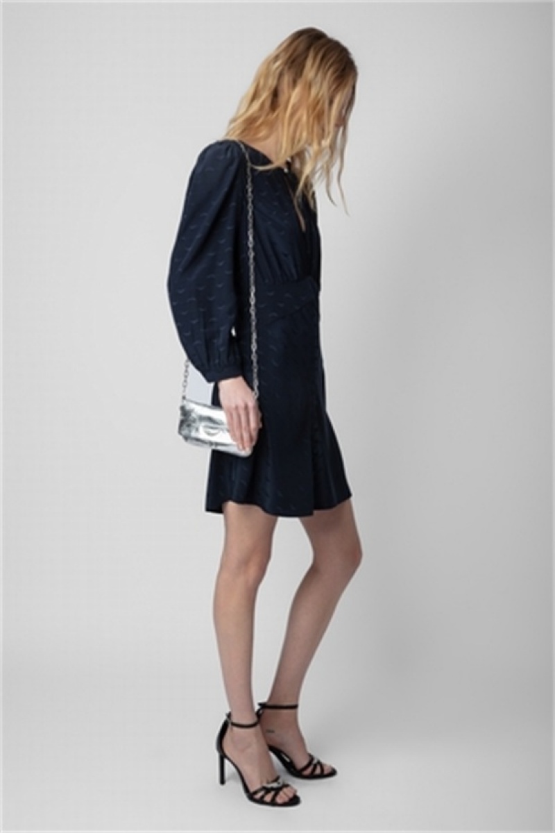 Dark Blue Zadig And Voltaire Rhodri Silk Jacquard Dress | ZV-256399