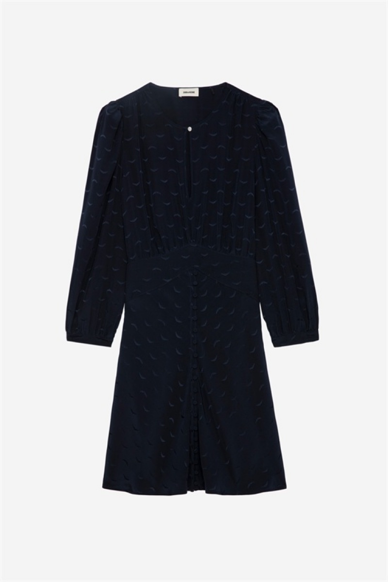 Dark Blue Zadig And Voltaire Rhodri Silk Jacquard Dress | ZV-256399