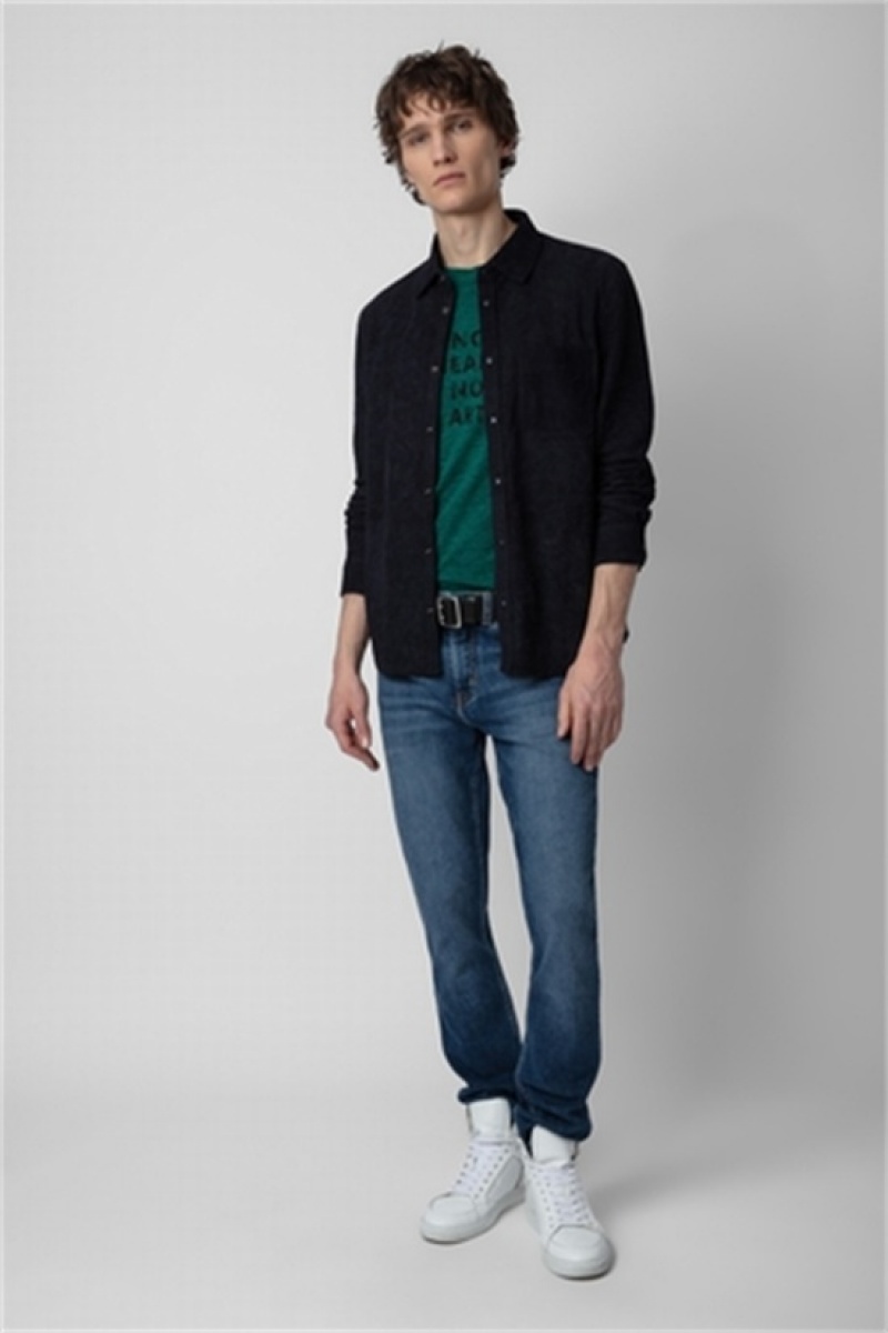 Dark Blue Zadig And Voltaire Serge Suede Shirt | ZV-255724