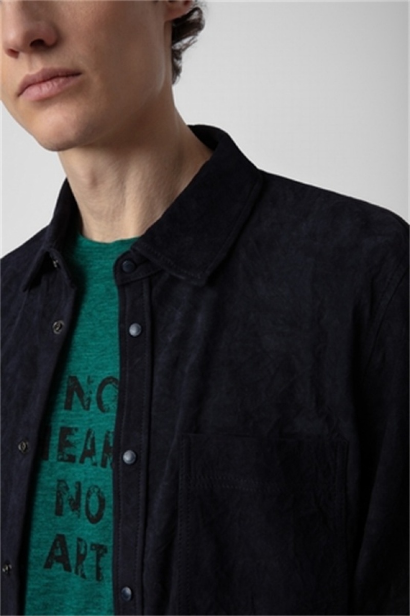 Dark Blue Zadig And Voltaire Serge Suede Shirt | ZV-255724