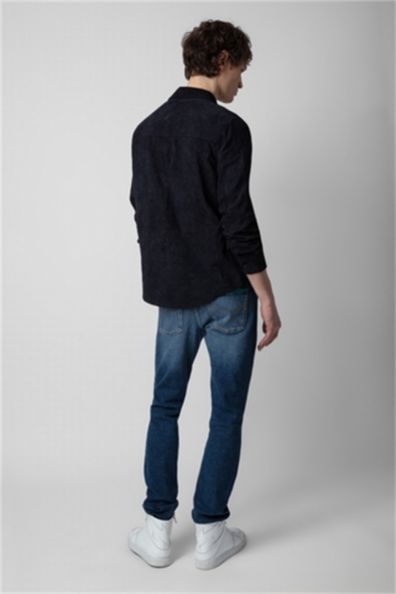 Dark Blue Zadig And Voltaire Serge Suede Shirt | ZV-255724