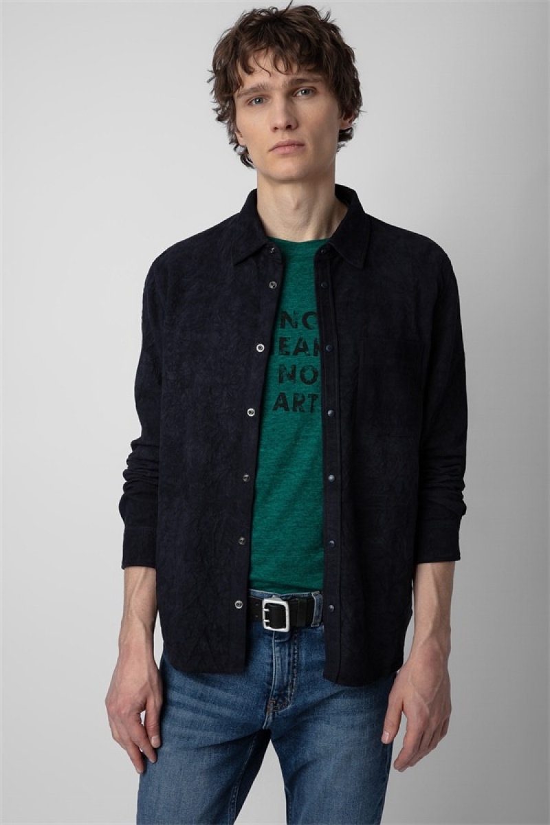 Dark Blue Zadig And Voltaire Serge Suede Shirt | ZV-255724