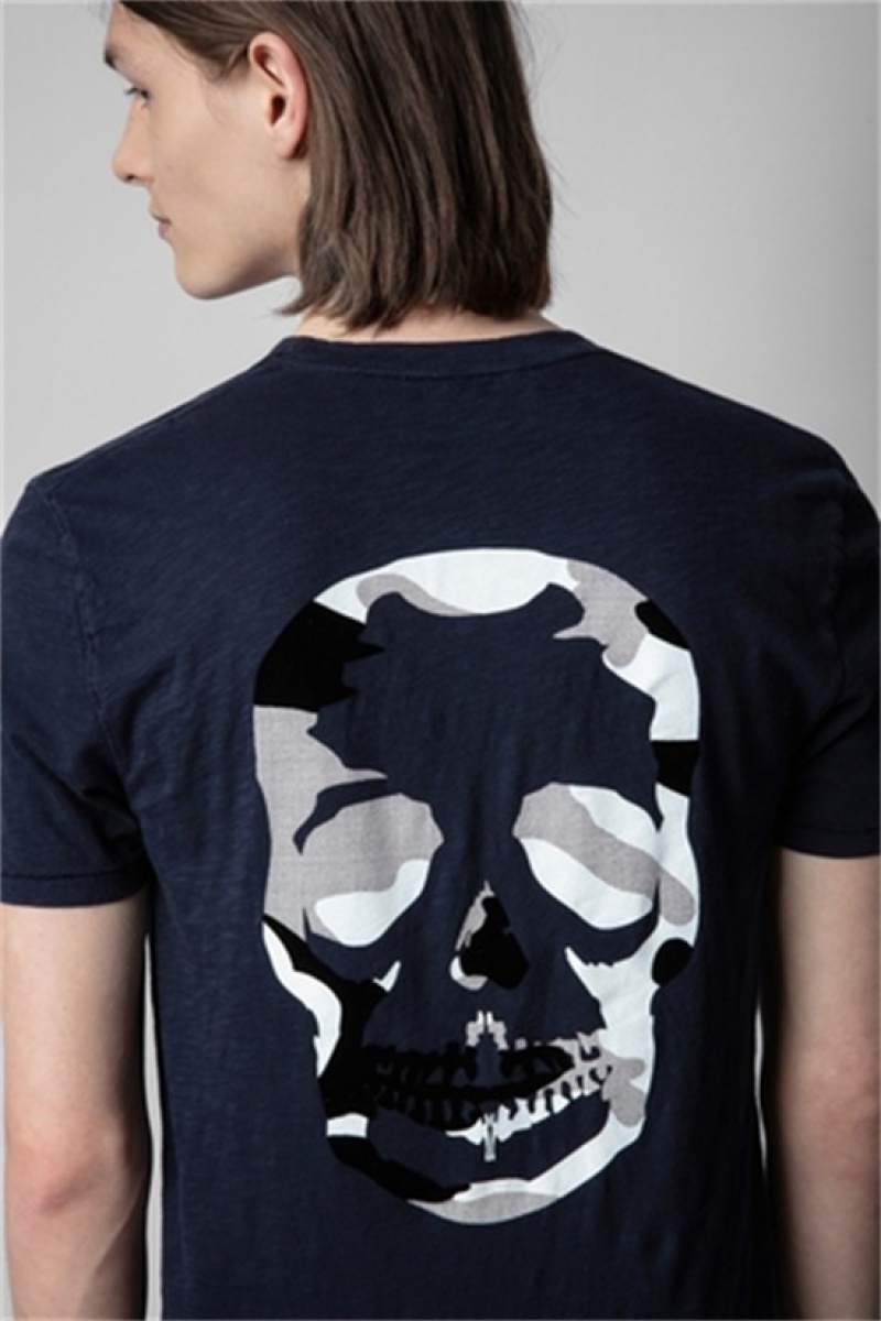 Dark Blue Zadig And Voltaire Stockholm Skull Tee | ZV-255714