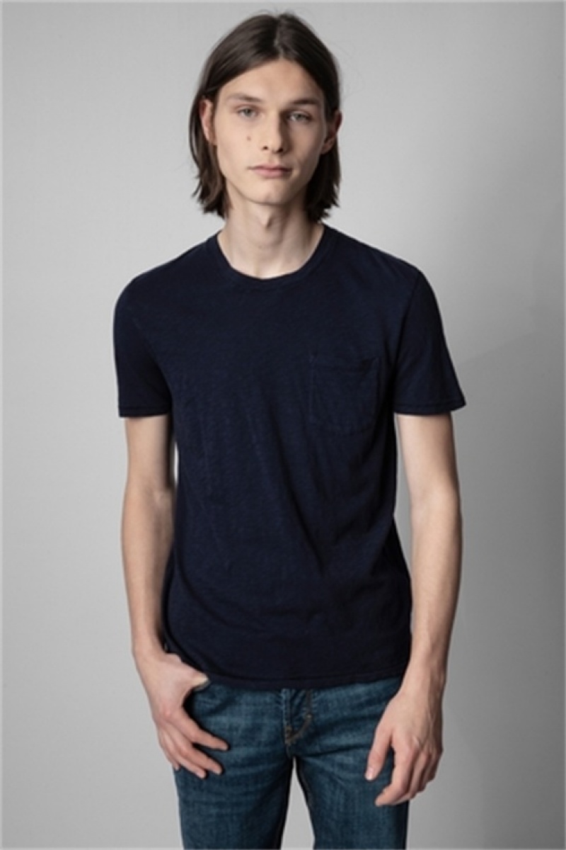 Dark Blue Zadig And Voltaire Stockholm Skull Tee | ZV-255714