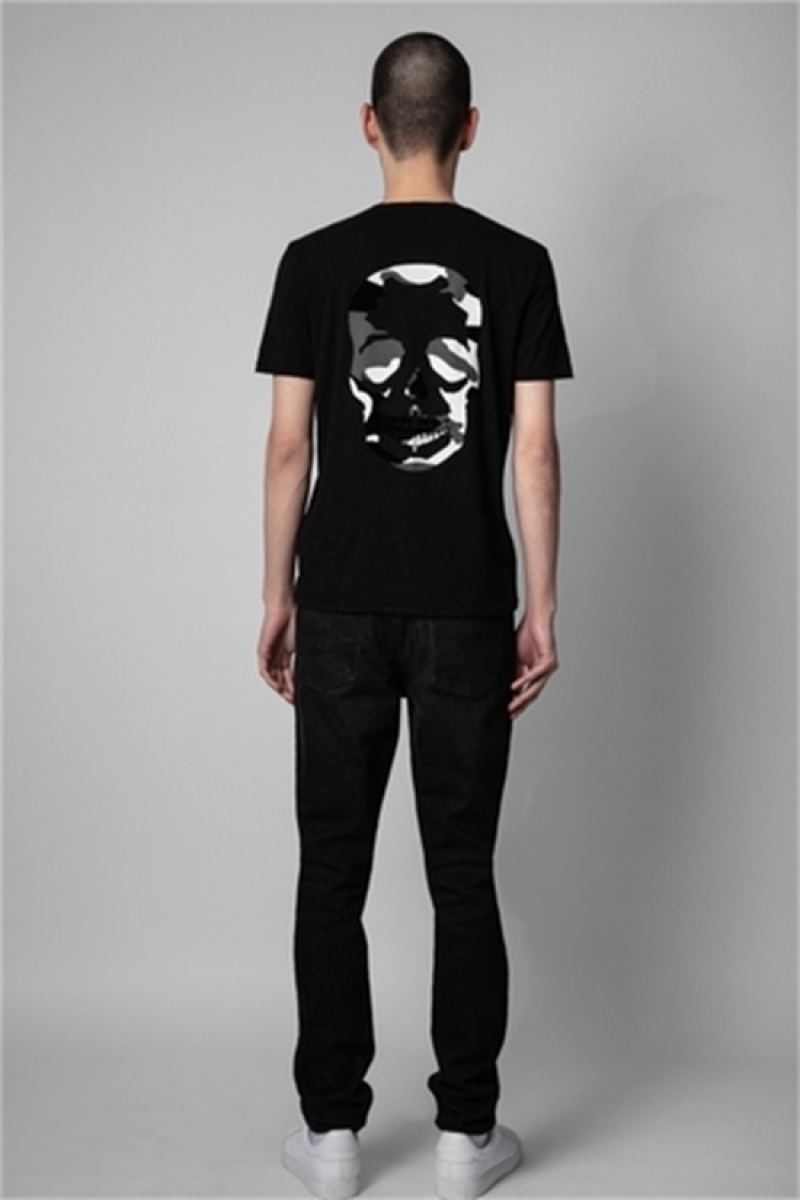 Dark Blue Zadig And Voltaire Stockholm Skull Tee | ZV-255714