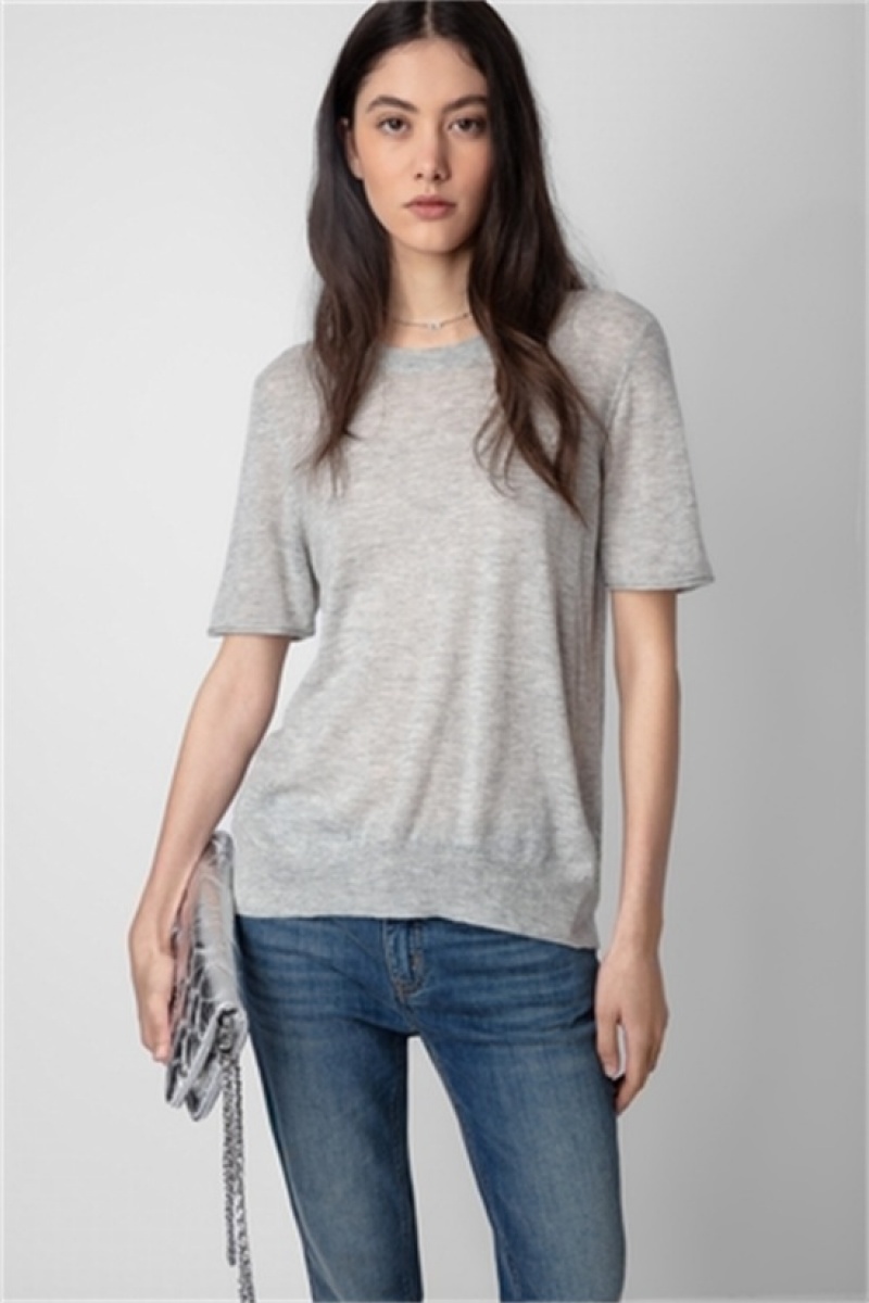 Gris Chine Clair Zadig And Voltaire Ida Cashmere T-shirt | ZV-256428