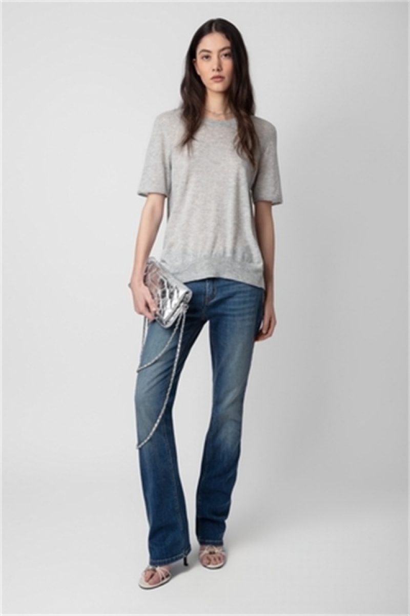 Gris Chine Clair Zadig And Voltaire Ida Cashmere T-shirt | ZV-256428