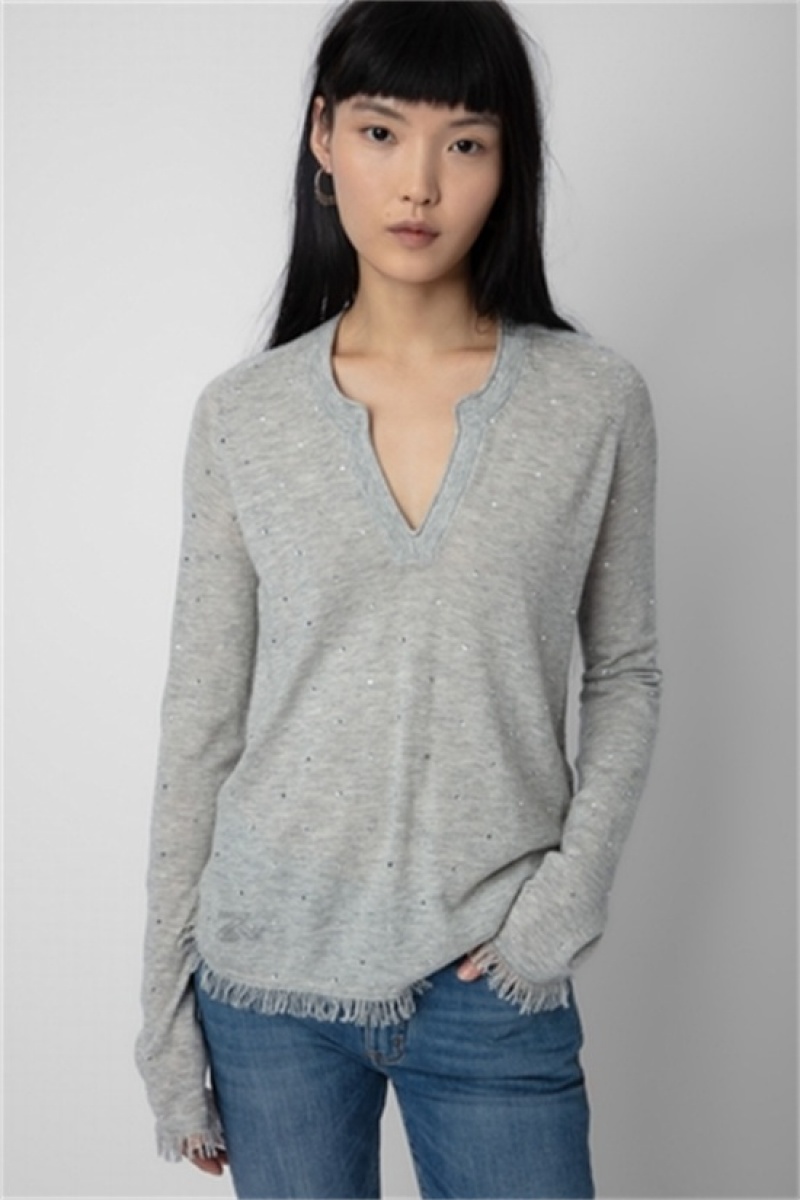 Gris Chine Clair Zadig And Voltaire Riviera Cashmere Sweater | ZV-256461