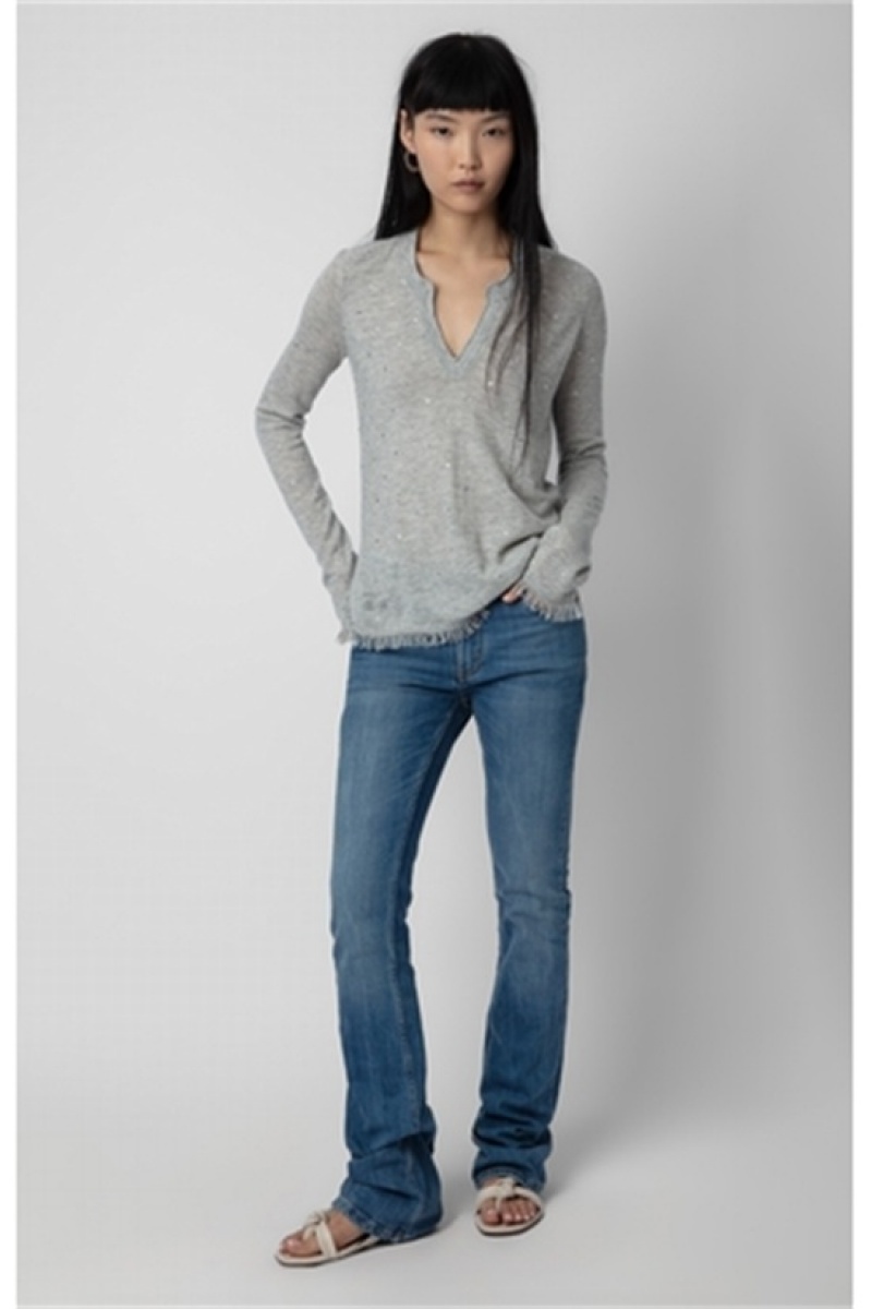 Gris Chine Clair Zadig And Voltaire Riviera Cashmere Sweater | ZV-256461