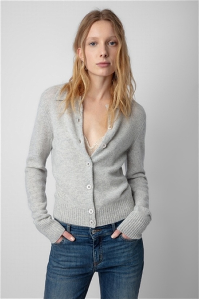 Gris Chine Clair Zadig And Voltaire Voltia Cashmere Cardigan | ZV-256429