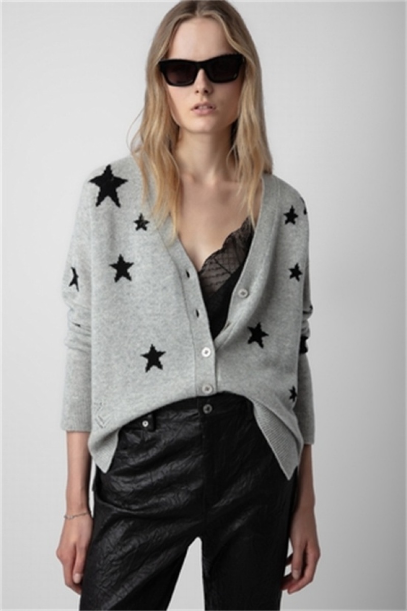 Heather Grey Zadig And Voltaire Mirka Stars Cardigan | ZV-256462