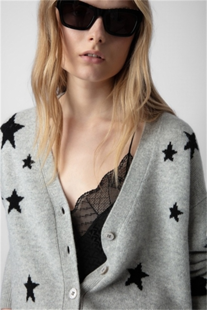 Heather Grey Zadig And Voltaire Mirka Stars Cardigan | ZV-256462