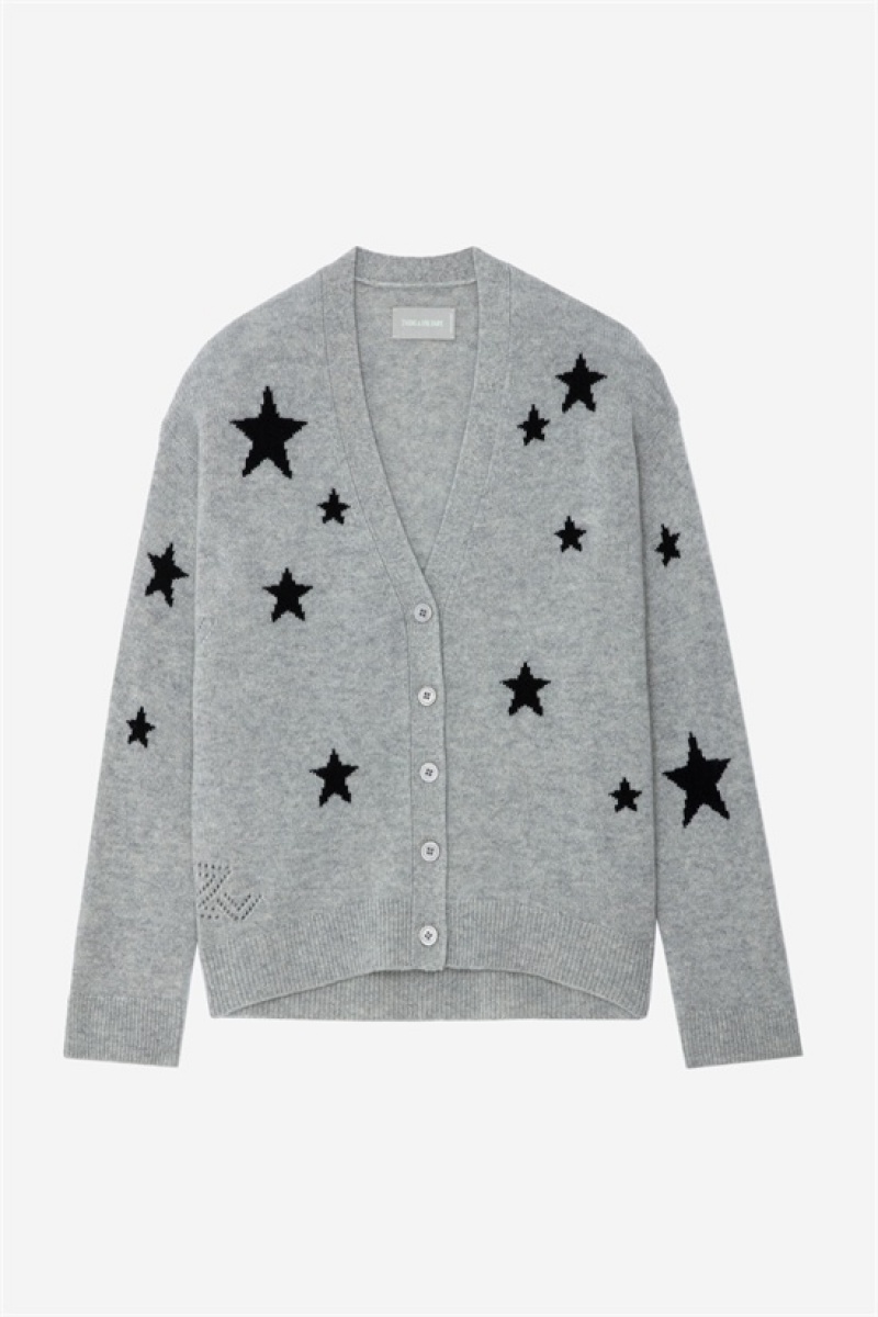 Heather Grey Zadig And Voltaire Mirka Stars Cardigan | ZV-256462