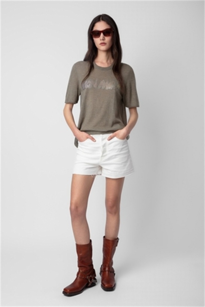 Kaki Clair Zadig And Voltaire Ida Amour Cashmere Tee | ZV-256443