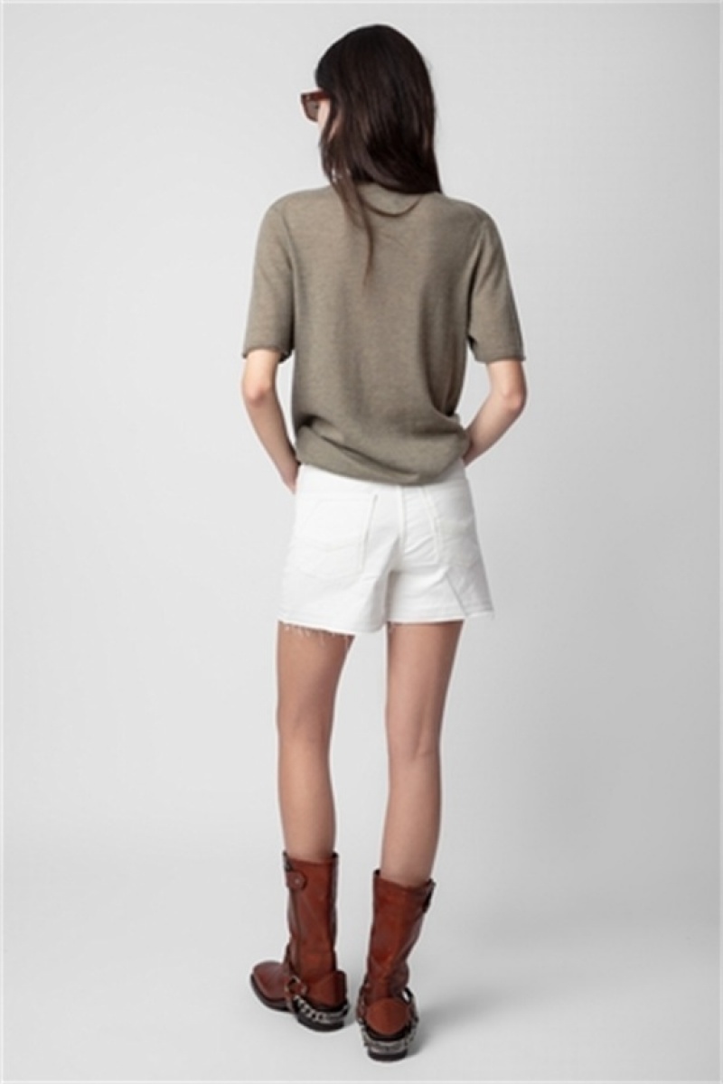 Kaki Clair Zadig And Voltaire Ida Amour Cashmere Tee | ZV-256443