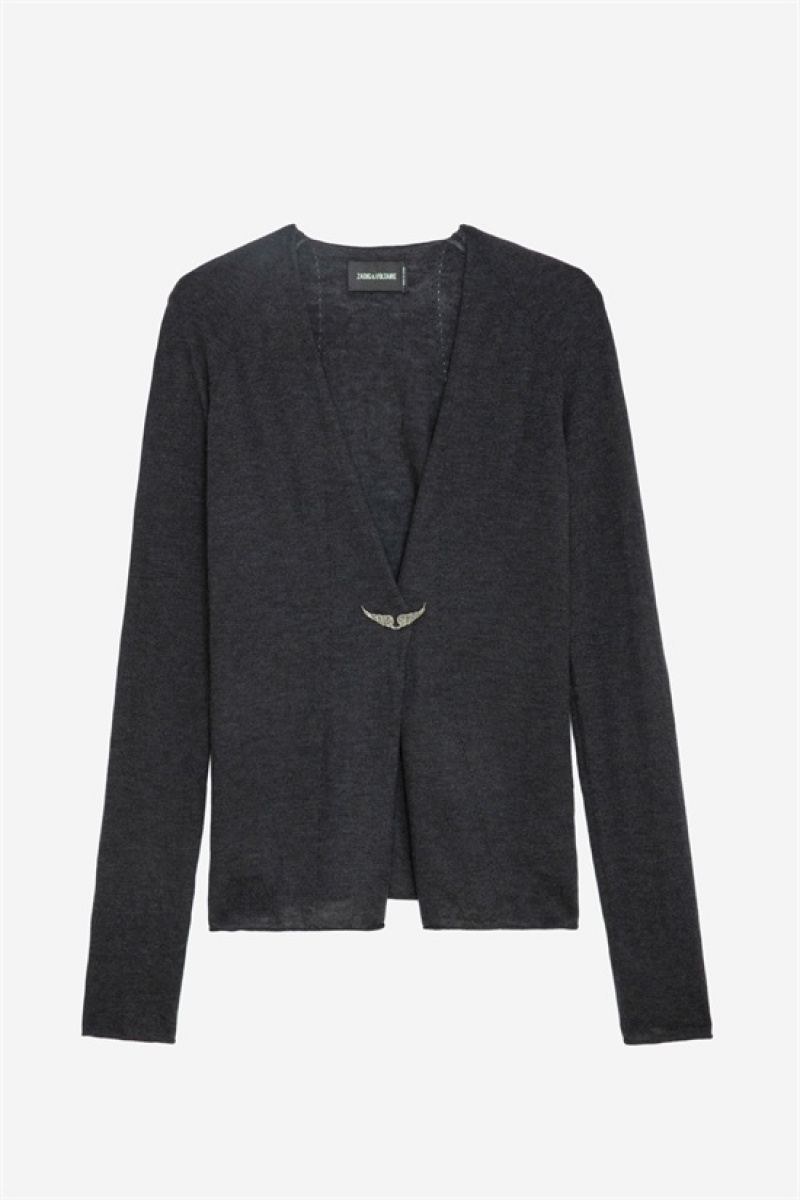 Kaki Slate Zadig And Voltaire Daffy Wings Cashmere Cardigan | ZV-256438