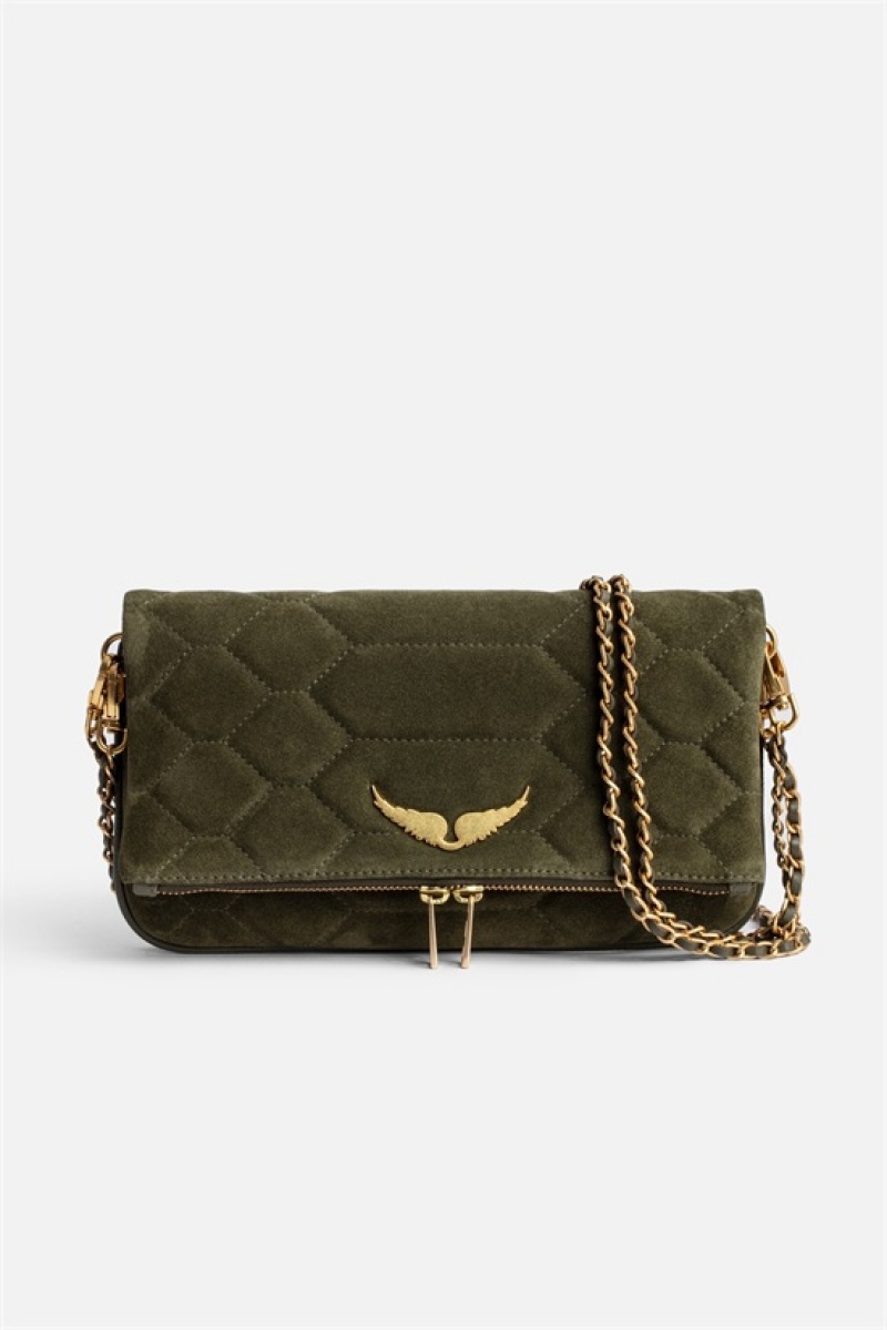 Kaki Zadig And Voltaire Rock Quilted Suede Bag | ZV-256162