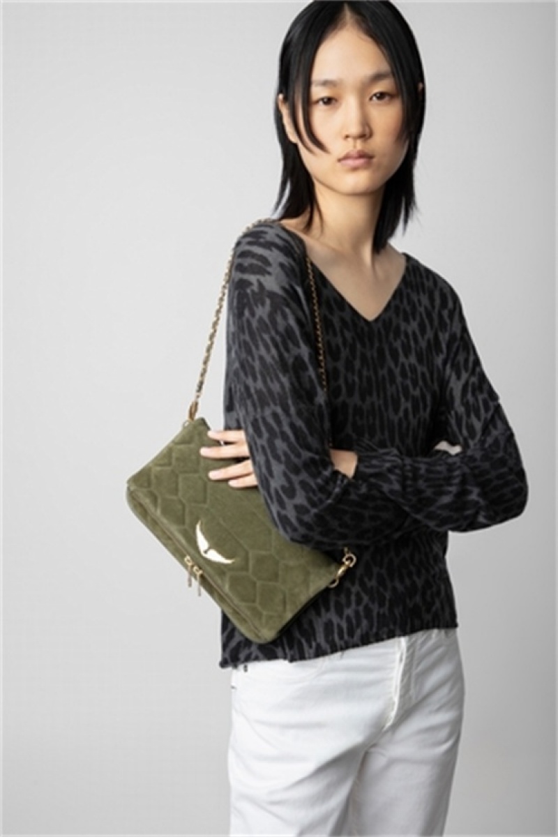 Kaki Zadig And Voltaire Rock Quilted Suede Bag | ZV-256131