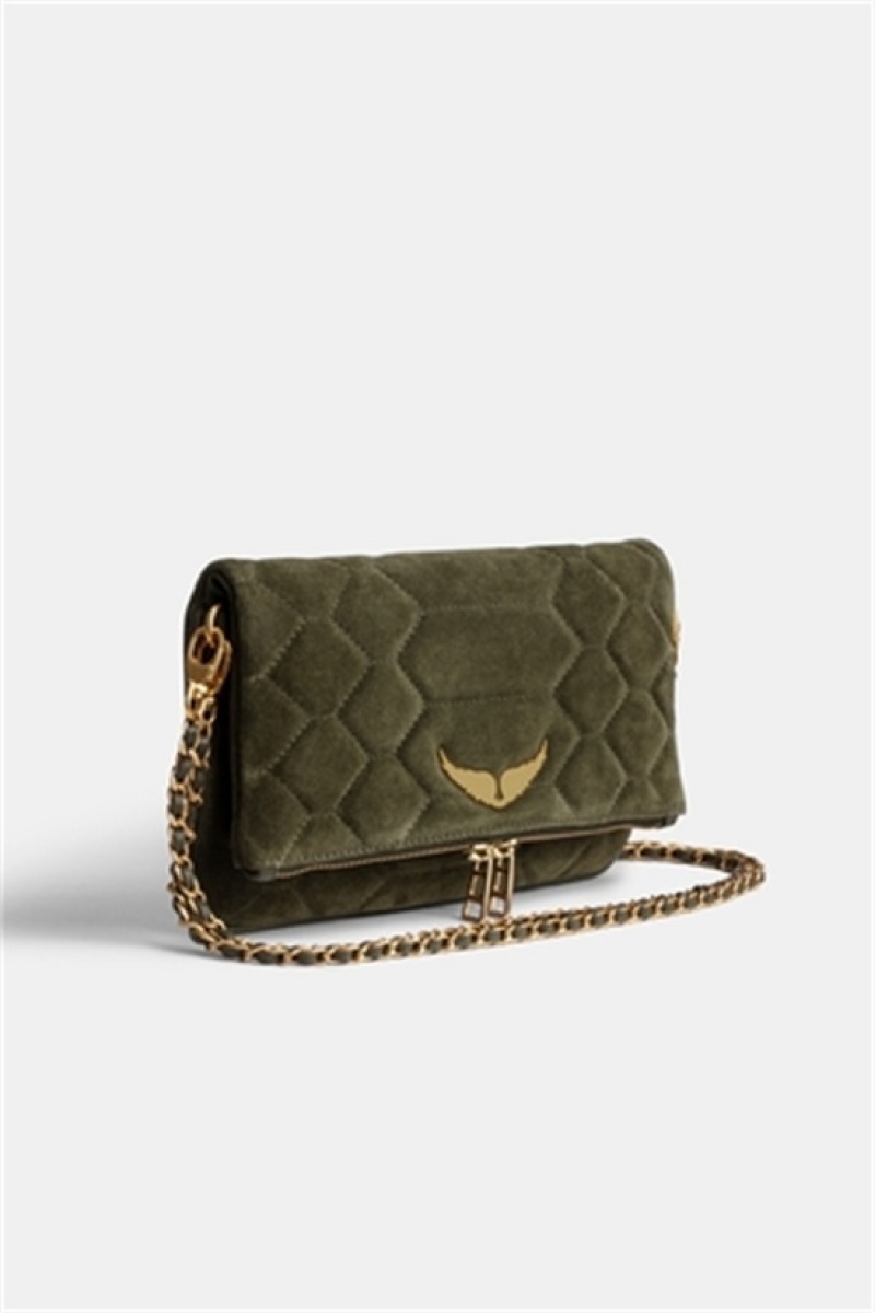 Kaki Zadig And Voltaire Rock Quilted Suede Bag | ZV-256131