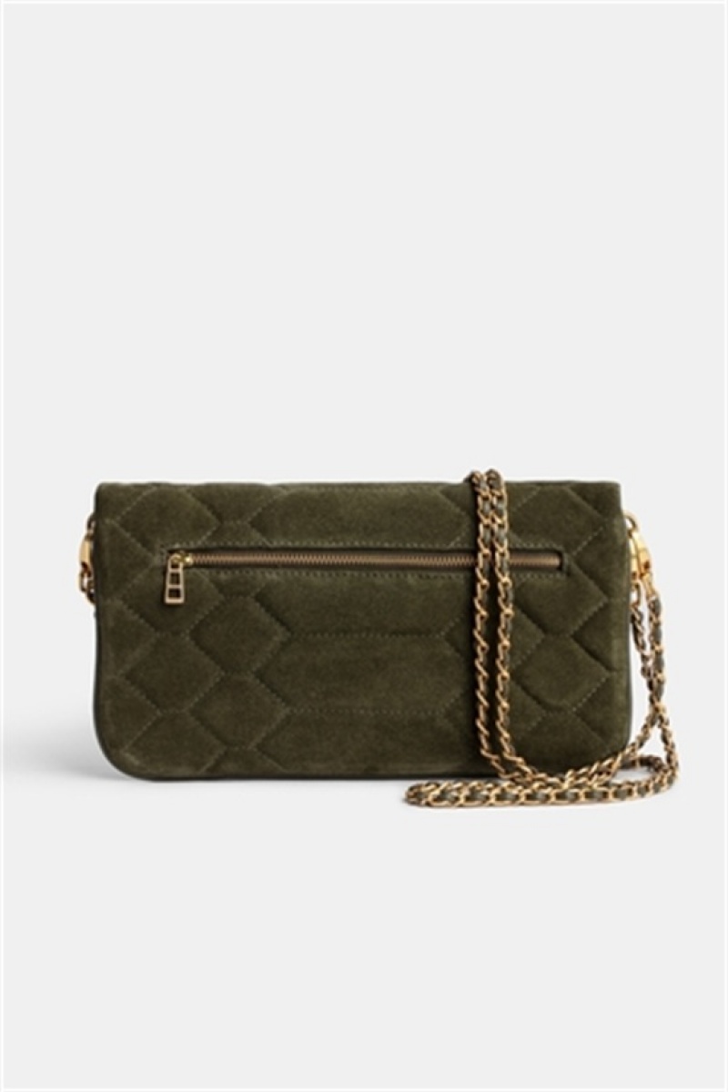 Kaki Zadig And Voltaire Rock Quilted Suede Bag | ZV-256131