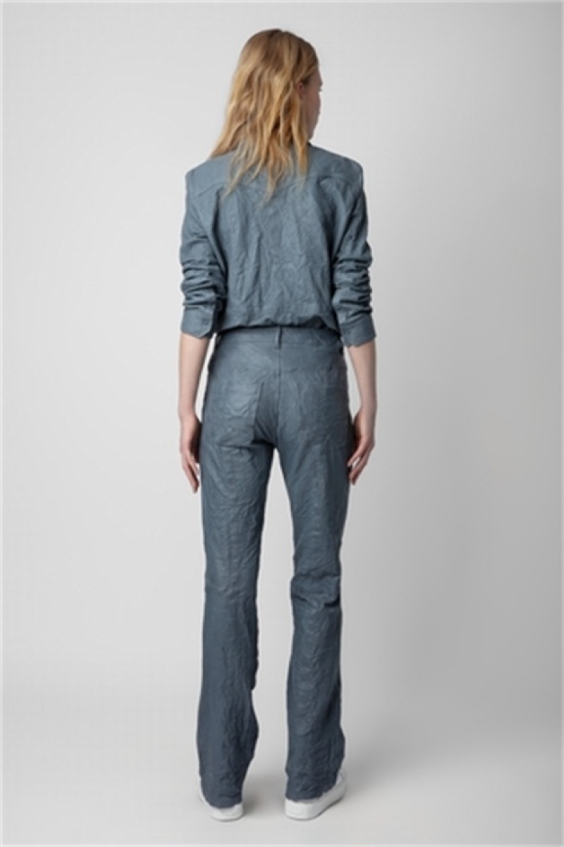 Light Blue Zadig And Voltaire Pistol Crinkled Leather Pants | ZV-256221