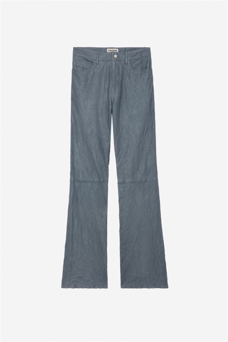 Light Blue Zadig And Voltaire Pistol Crinkled Leather Pants | ZV-256221