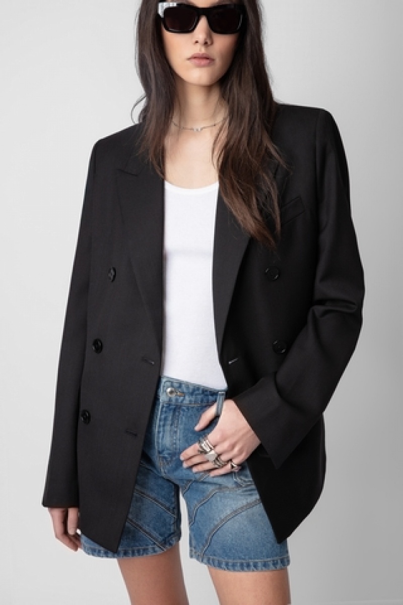 Noir Zadig And Voltaire Vaena Slit Blazer | ZV-256357