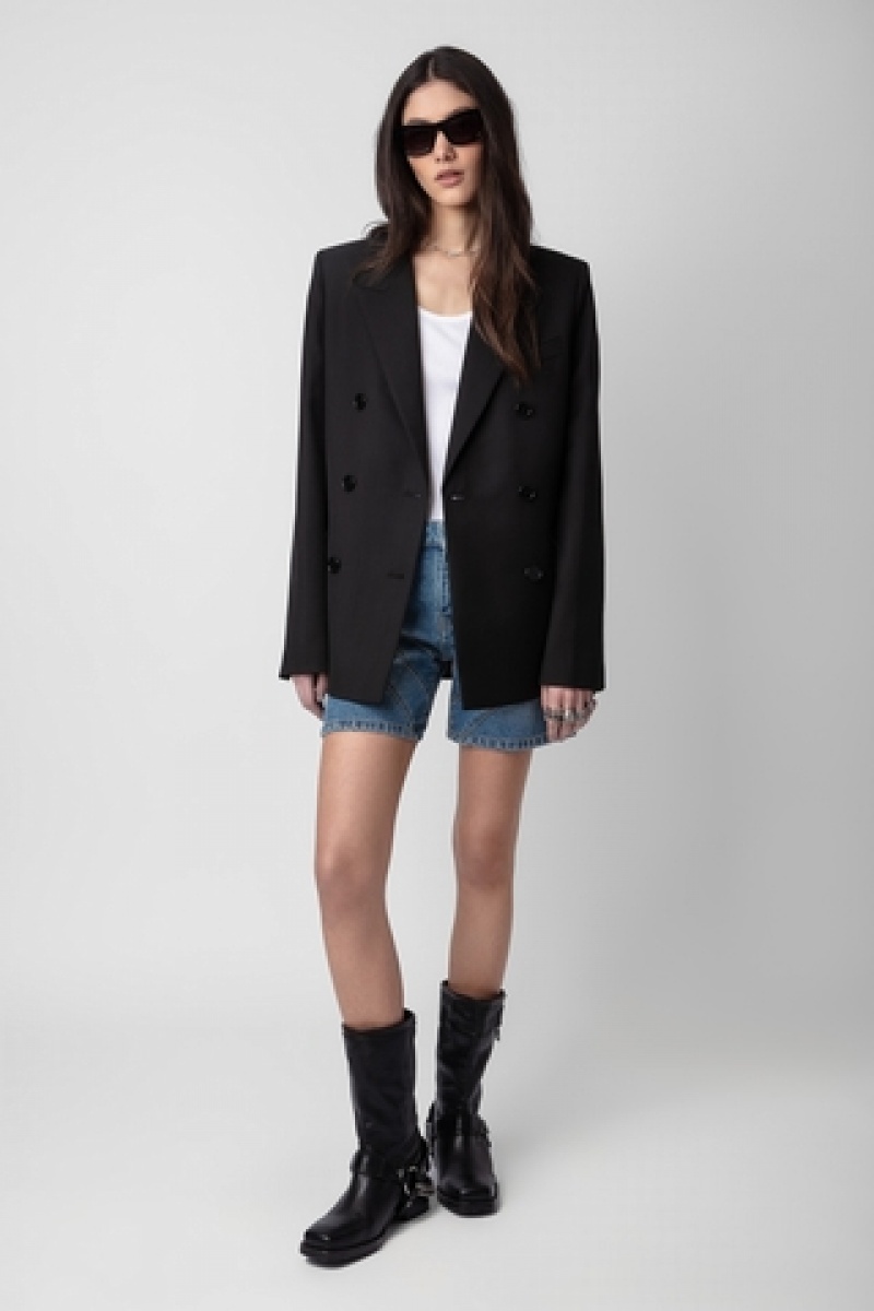 Noir Zadig And Voltaire Vaena Slit Blazer | ZV-256357