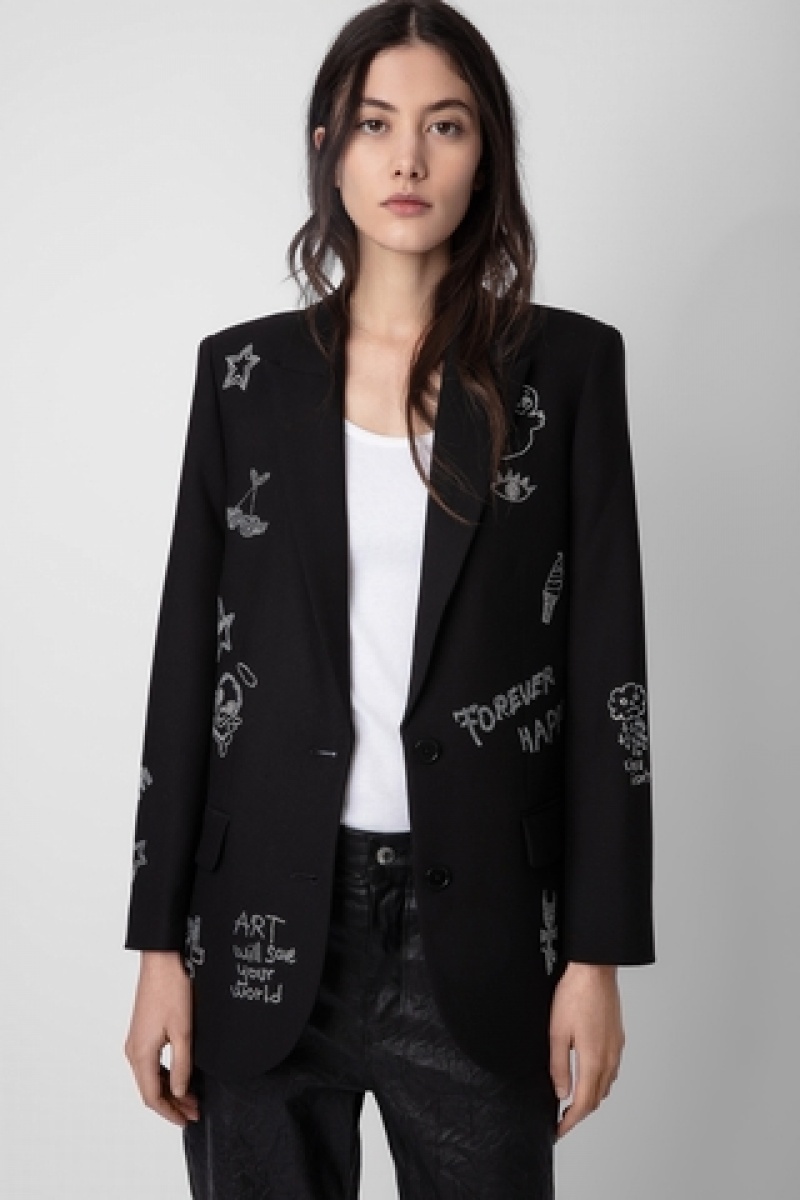 Noir Zadig And Voltaire Viva Multi Strass Blazer | ZV-256350