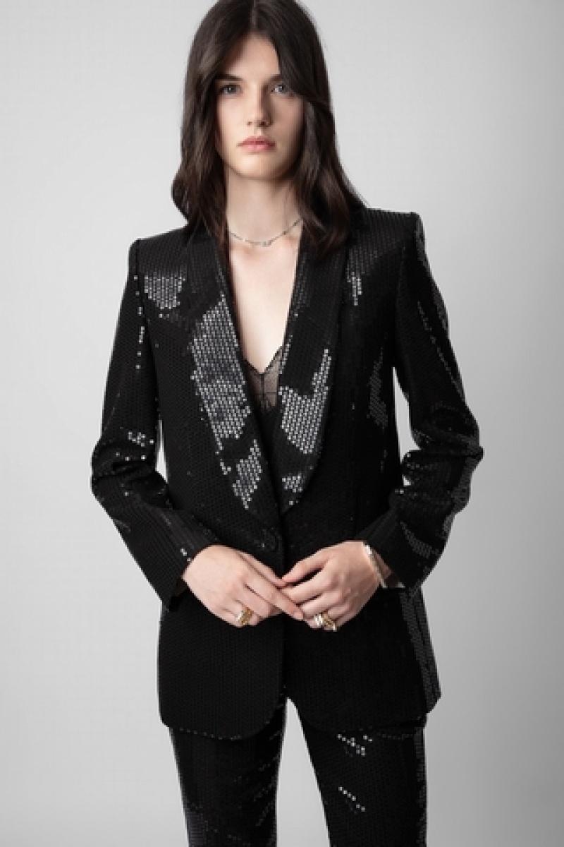 Noir Zadig And Voltaire Vive Sequins Blazer | ZV-256360