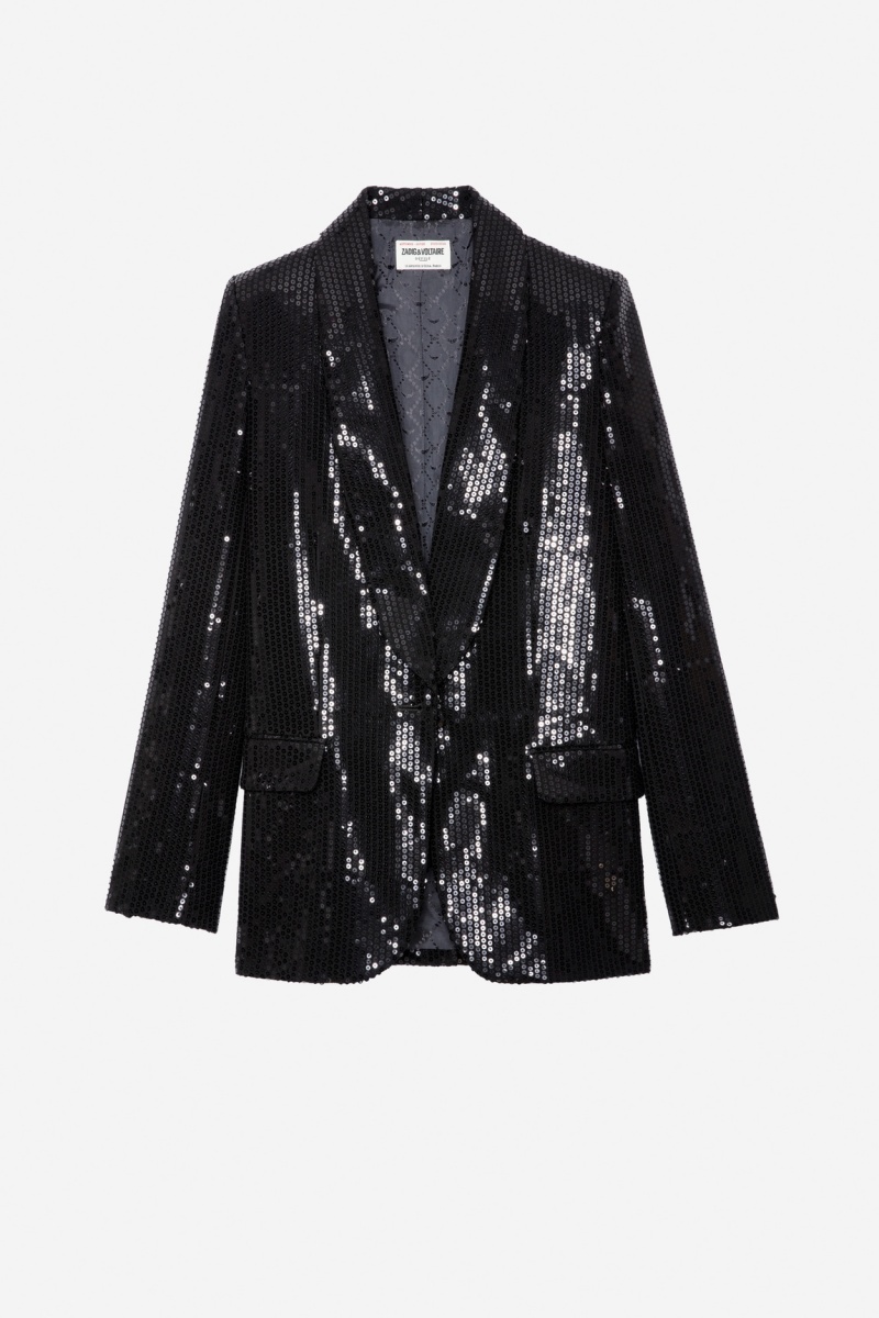 Noir Zadig And Voltaire Vive Sequins Blazer | ZV-256360