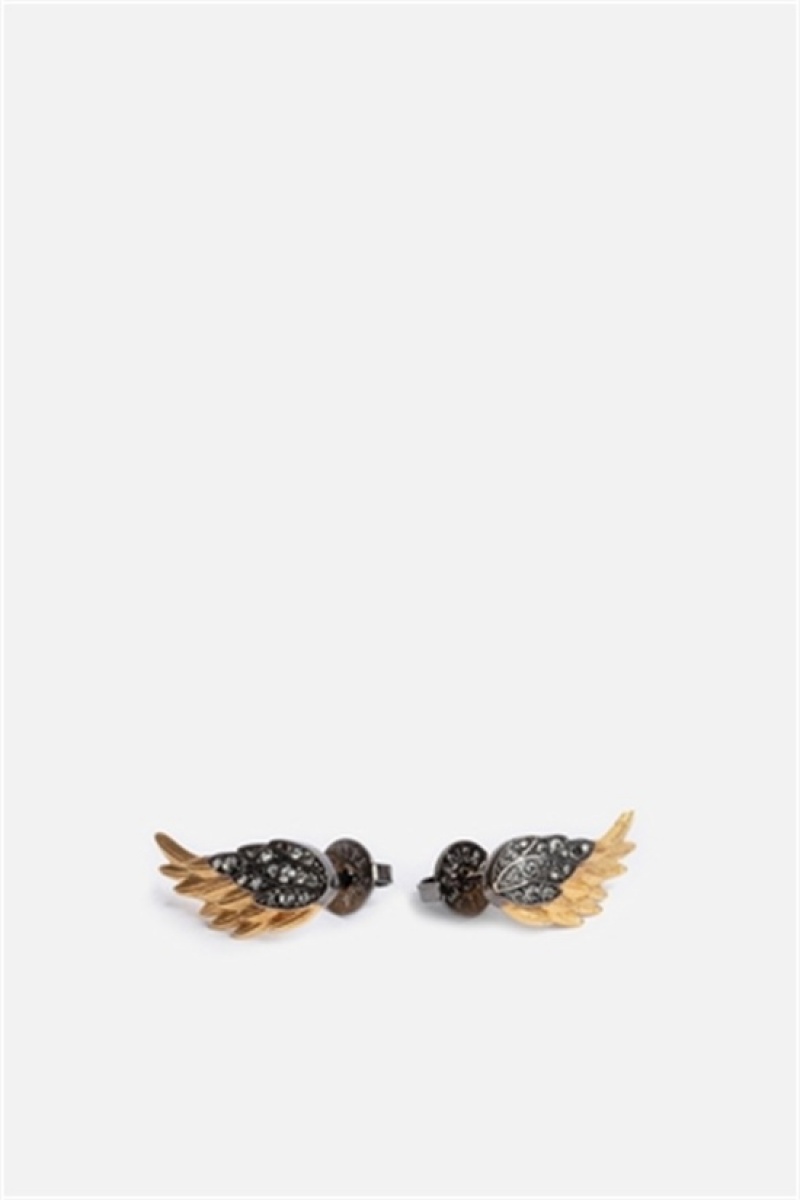 Old Gold Zadig And Voltaire Rock Feather Earrings | ZV-255878