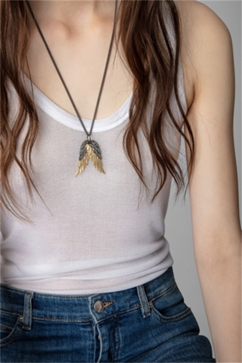 Old Gold Zadig And Voltaire Rock Feather Pendant Necklace | ZV-255875