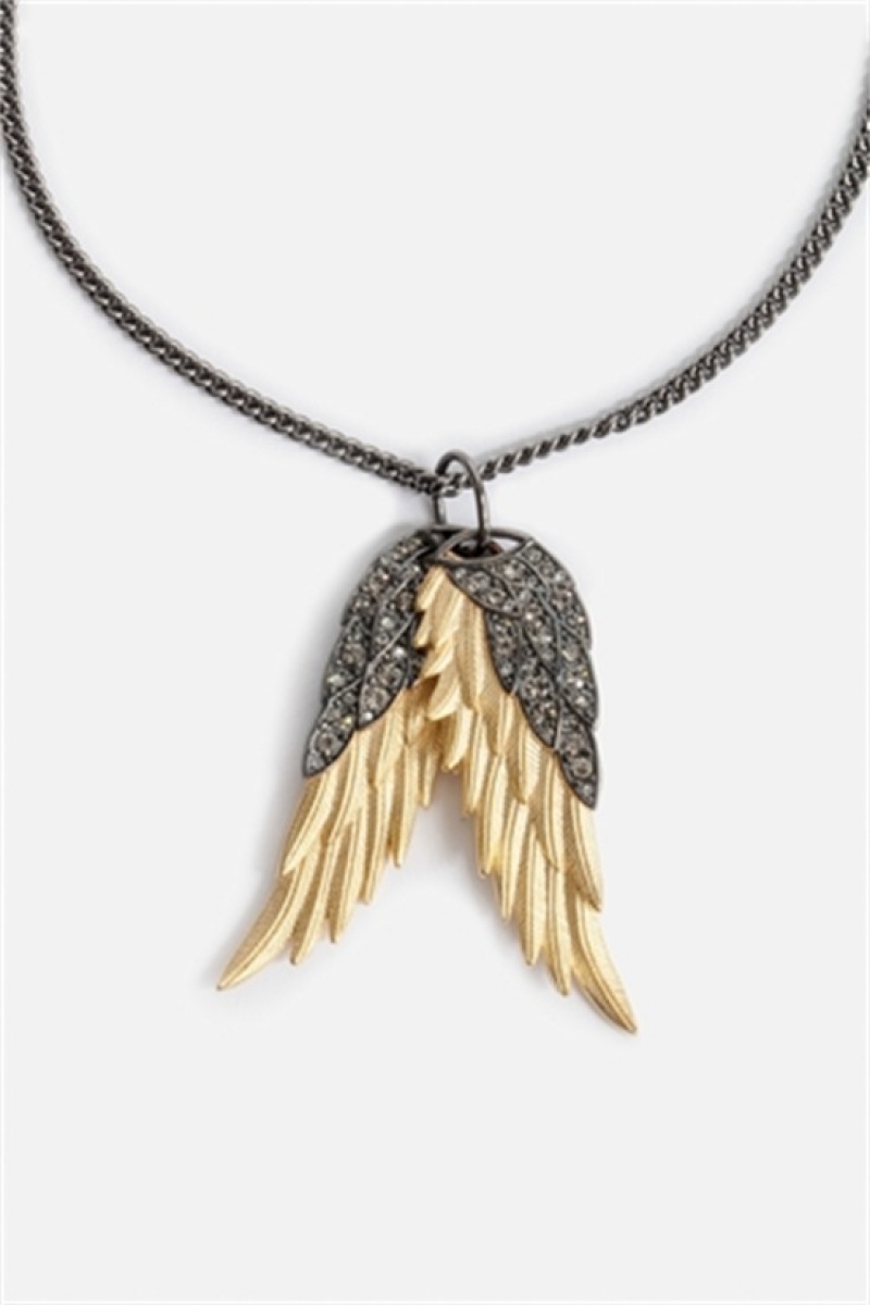 Old Gold Zadig And Voltaire Rock Feather Pendant Necklace | ZV-255875