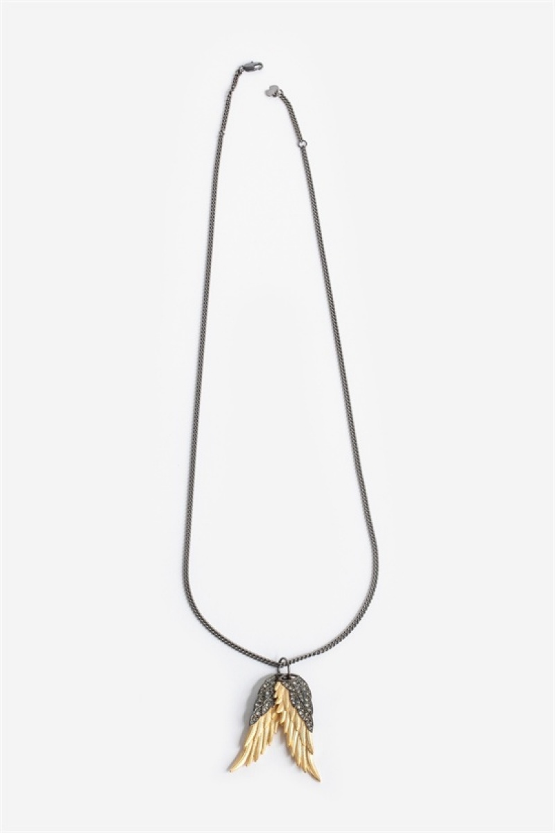 Old Gold Zadig And Voltaire Rock Feather Pendant Necklace | ZV-255875