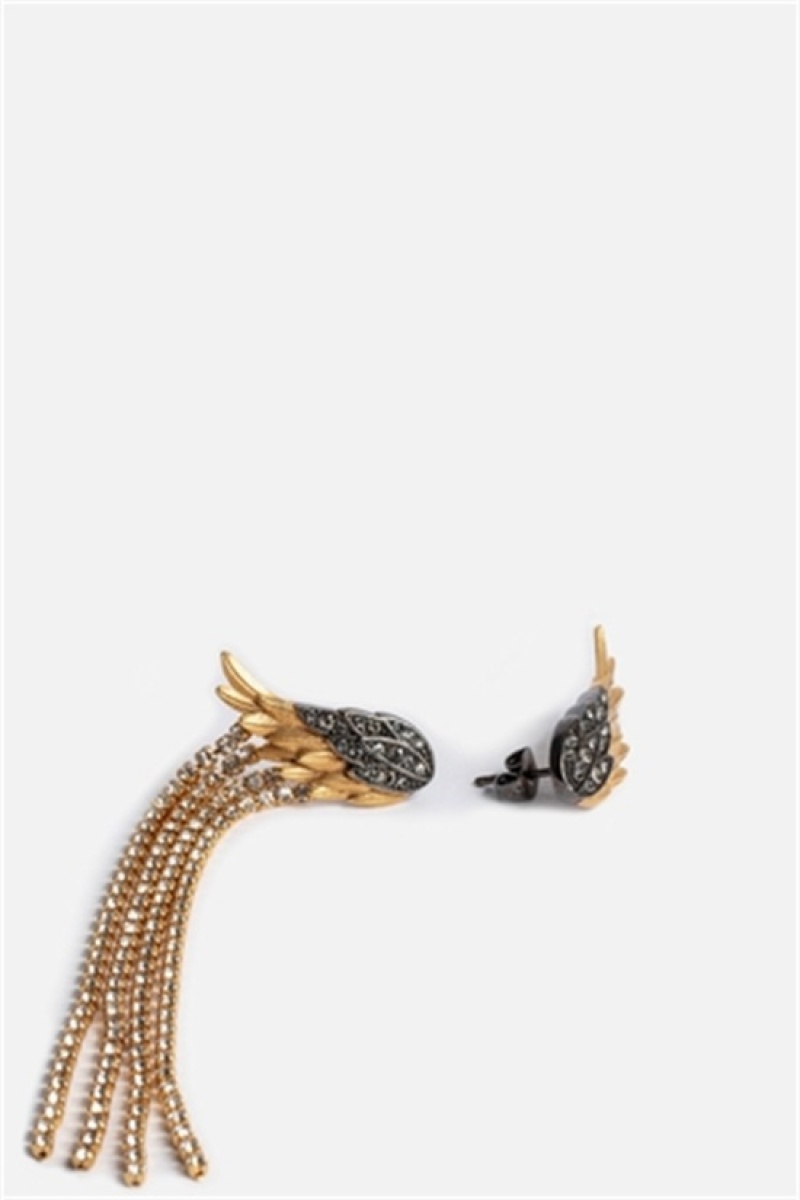 Old Gold Zadig And Voltaire Rock Feather Earrings | ZV-255874