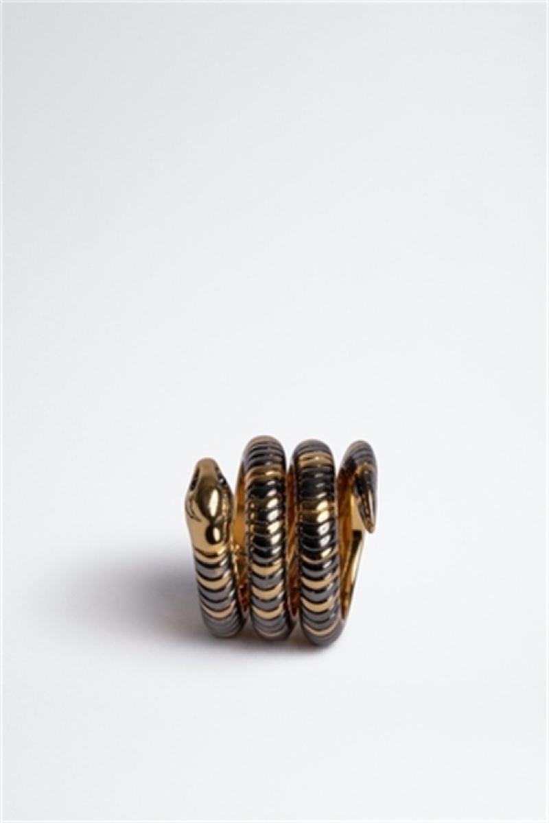 Shiny Gold Zadig And Voltaire Double Snake Ring | ZV-255883