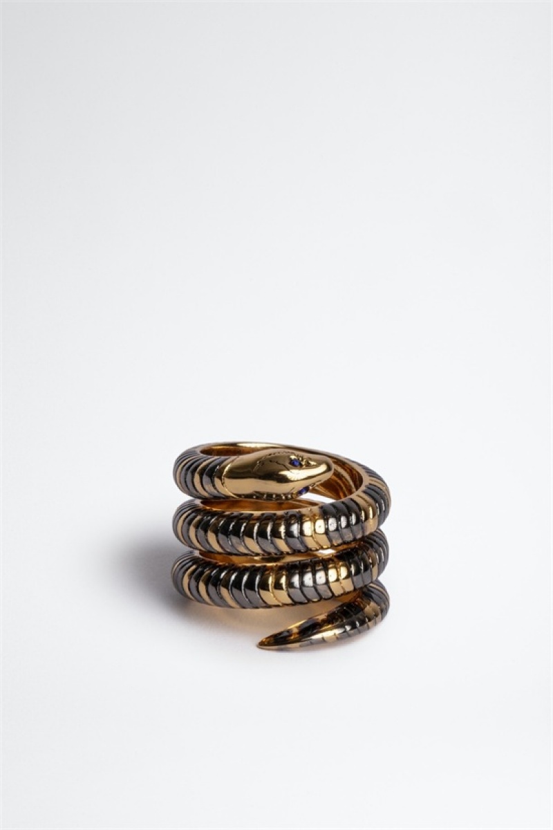 Shiny Gold Zadig And Voltaire Double Snake Ring | ZV-255883