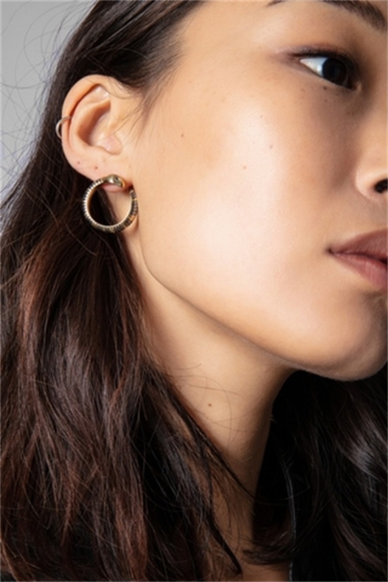 Shiny Gold Zadig And Voltaire Snake Hoop Earrings | ZV-255881