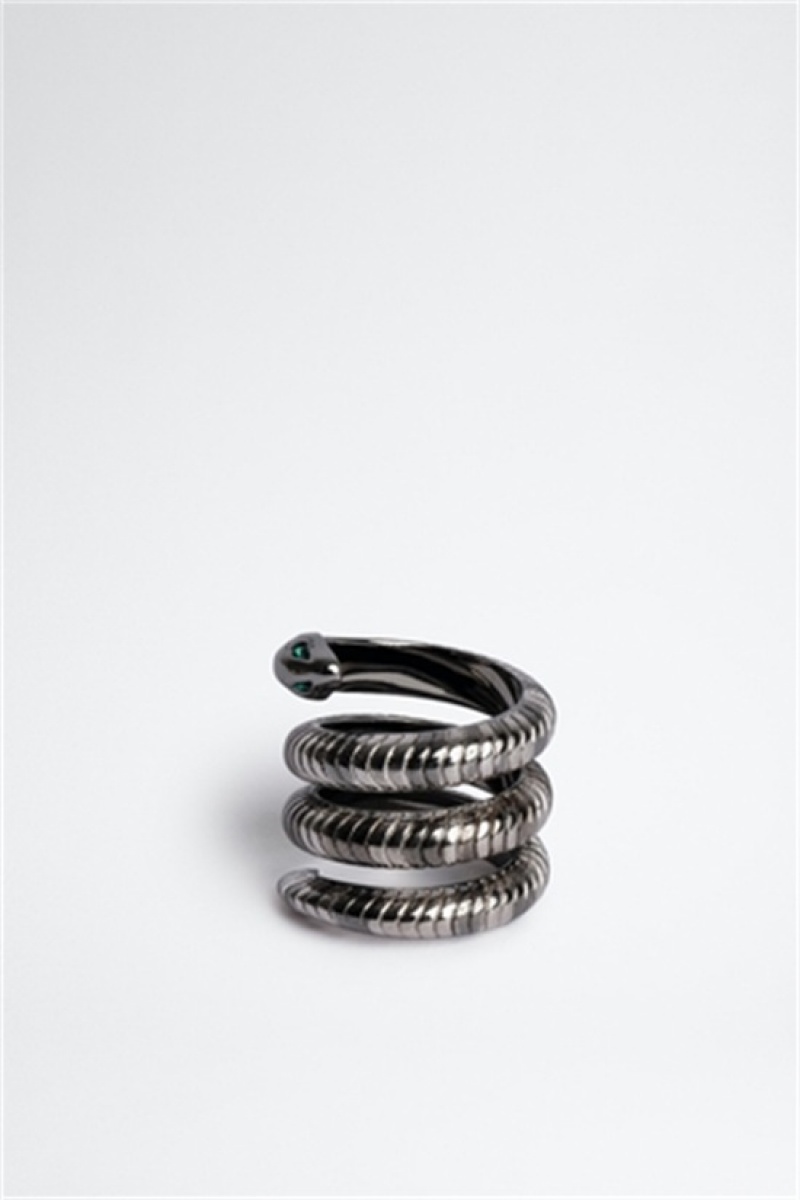 Shiny Silver Zadig And Voltaire Double Snake Ring | ZV-255884