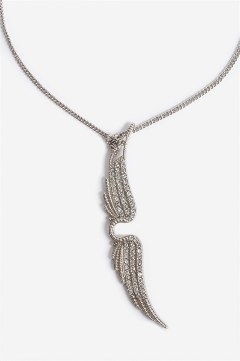 Shiny Silver Zadig And Voltaire Mila Grande Necklace | ZV-255889