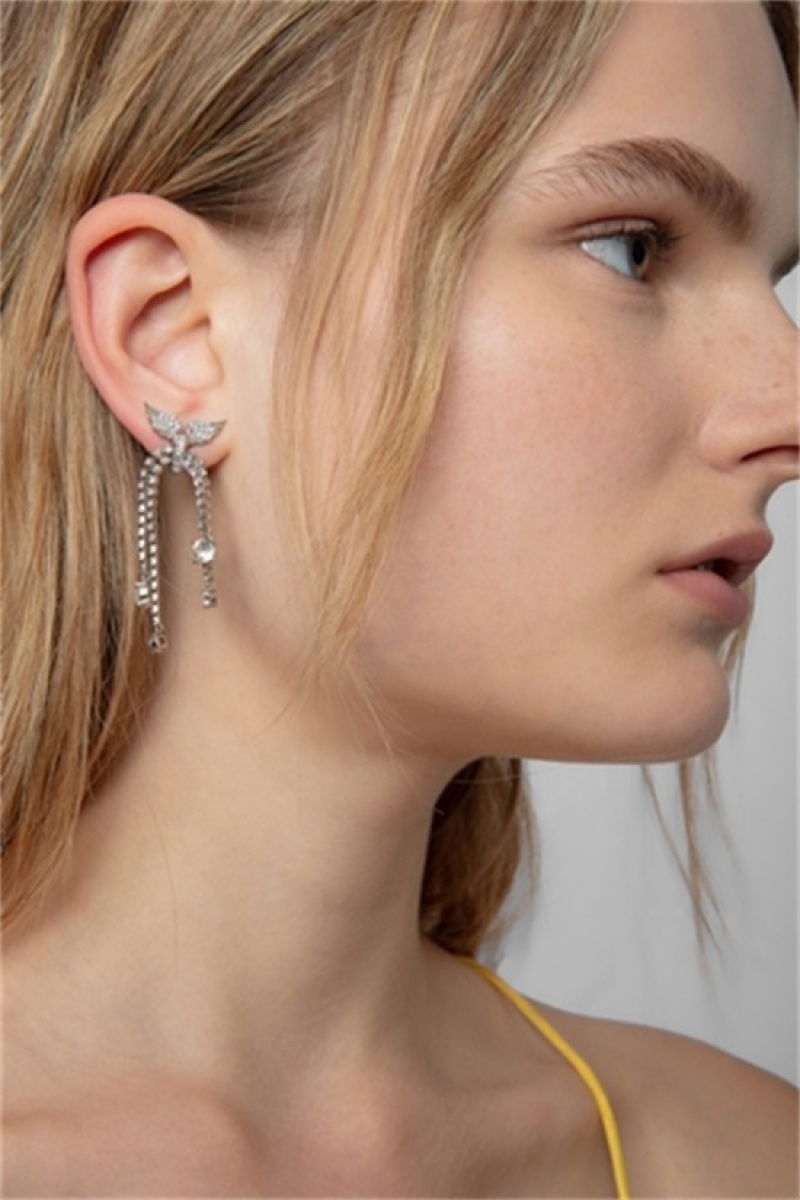 Shiny Silver Zadig And Voltaire Rock Node Earrings | ZV-255857