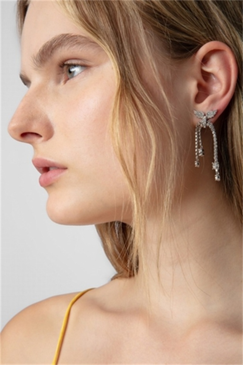 Shiny Silver Zadig And Voltaire Rock Node Earrings | ZV-255857